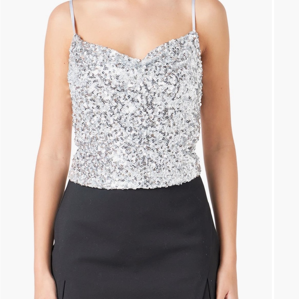 Endless rose cowl neck sequin top
